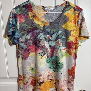 Rebecca Malone Multicolor Floral Short Sleeve Tee